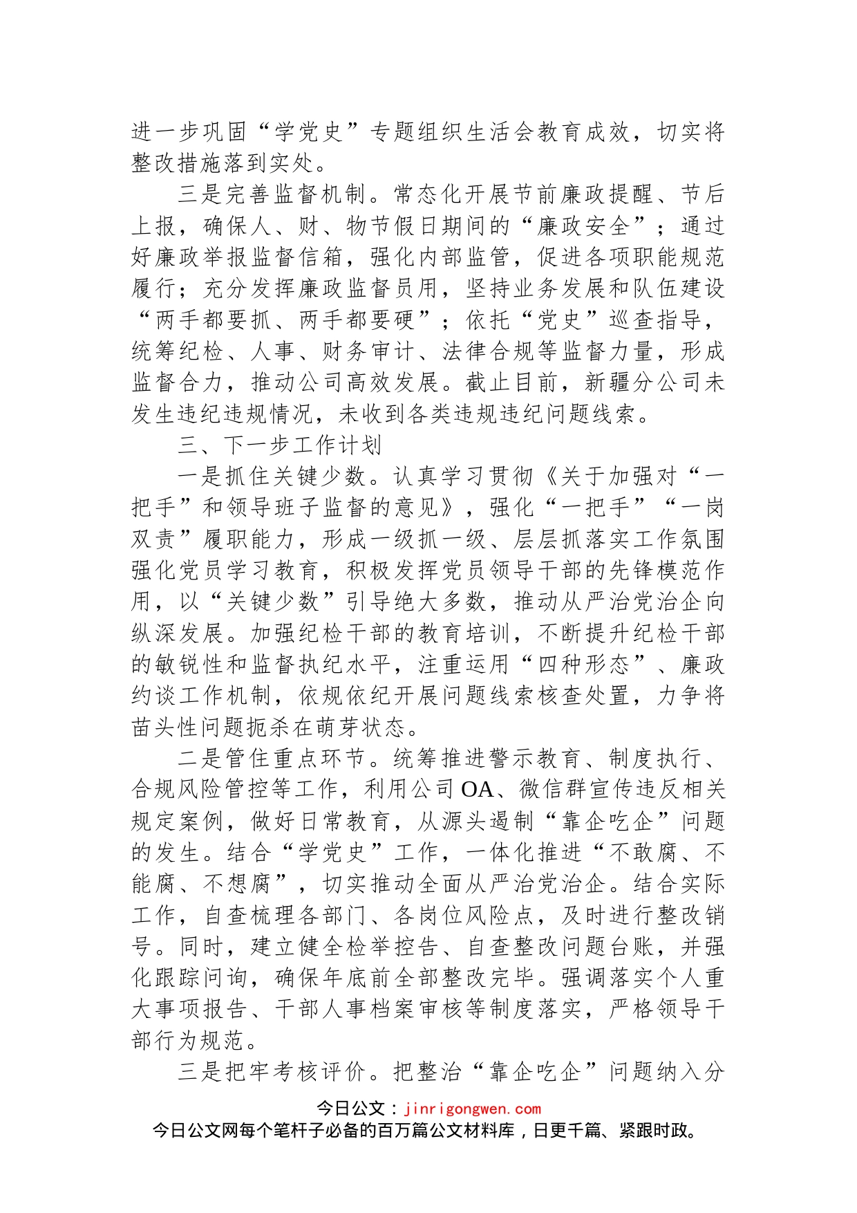 公司“靠企吃企”监督情况报告_第2页