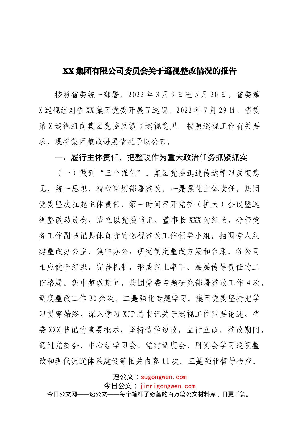 公司巡视整改情况的报告_第1页