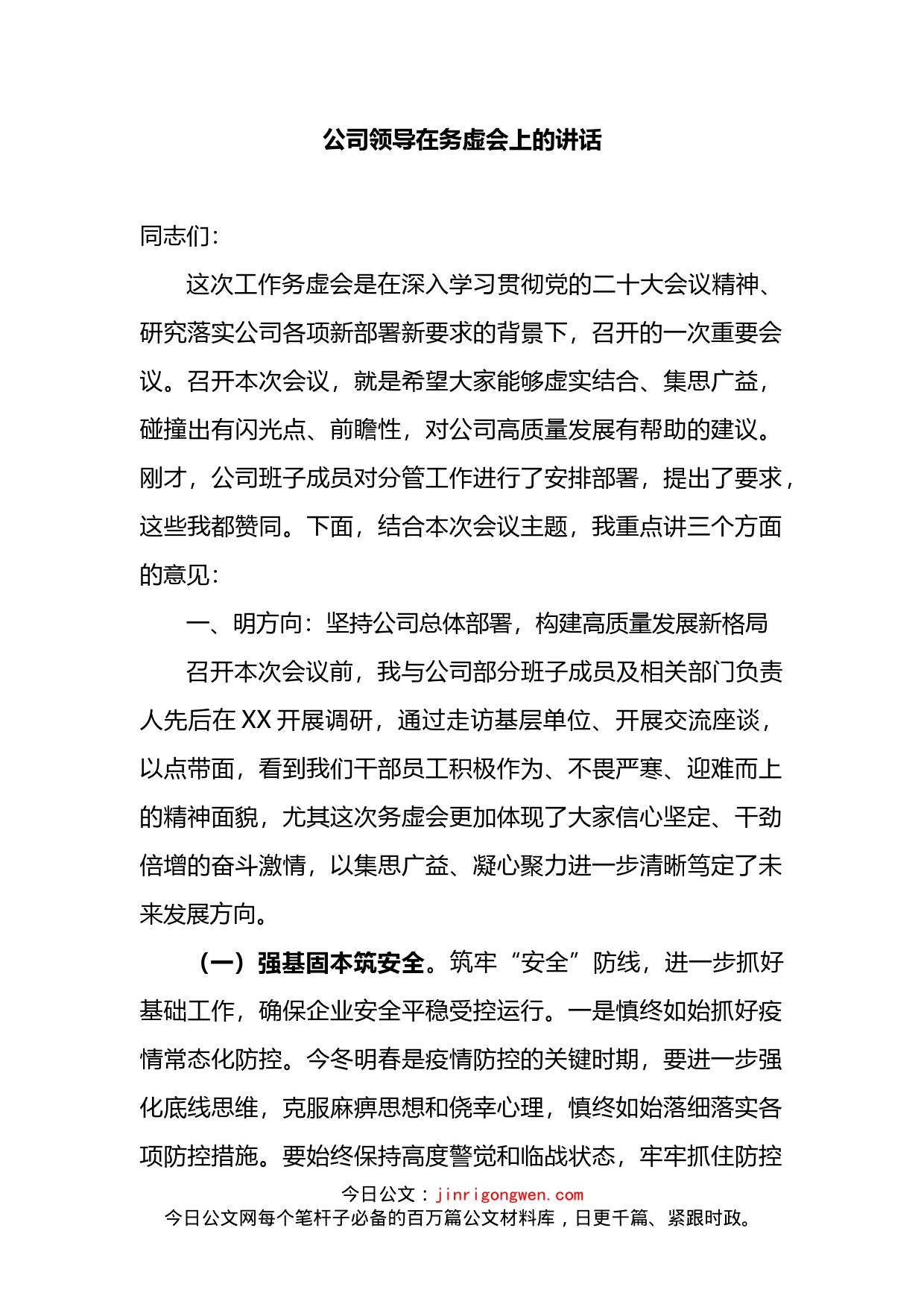 公司领导在务虚会上的讲话_第1页