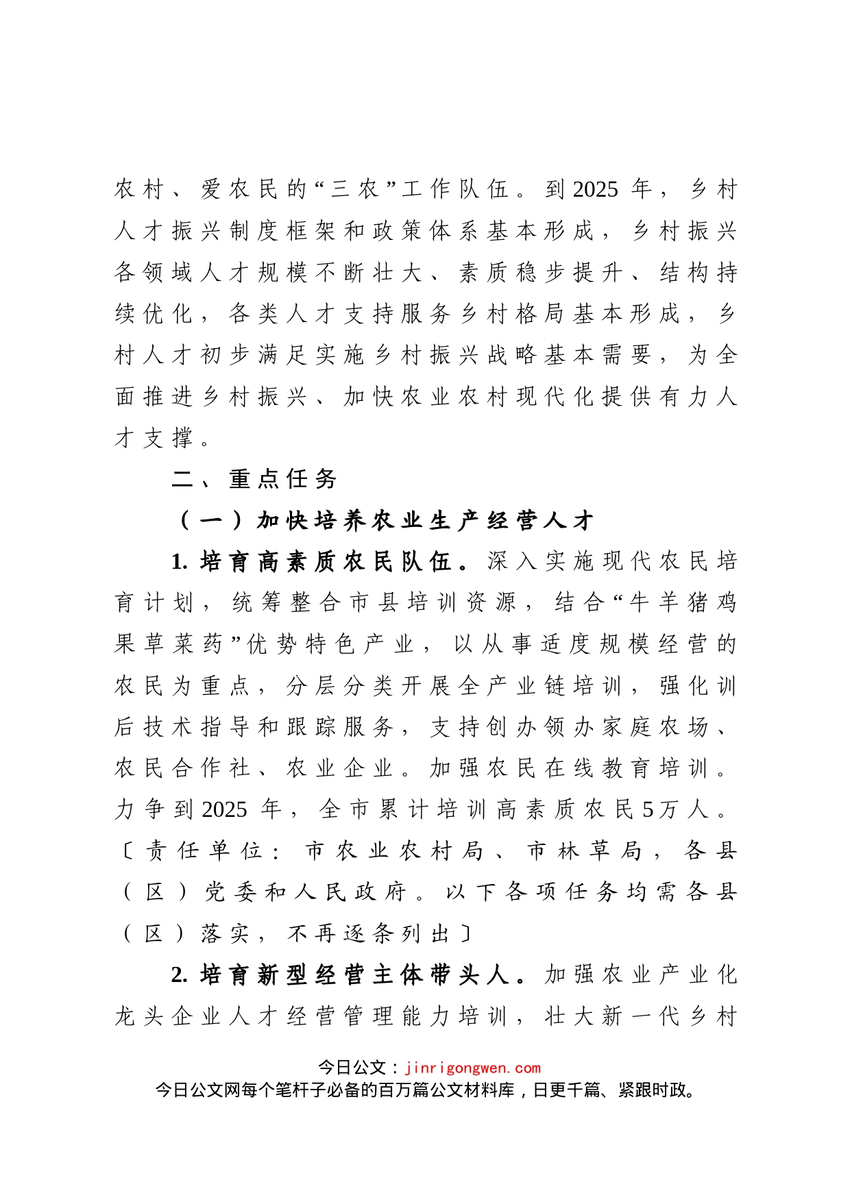 关于加快推进乡村人才振兴的实施意见_第2页