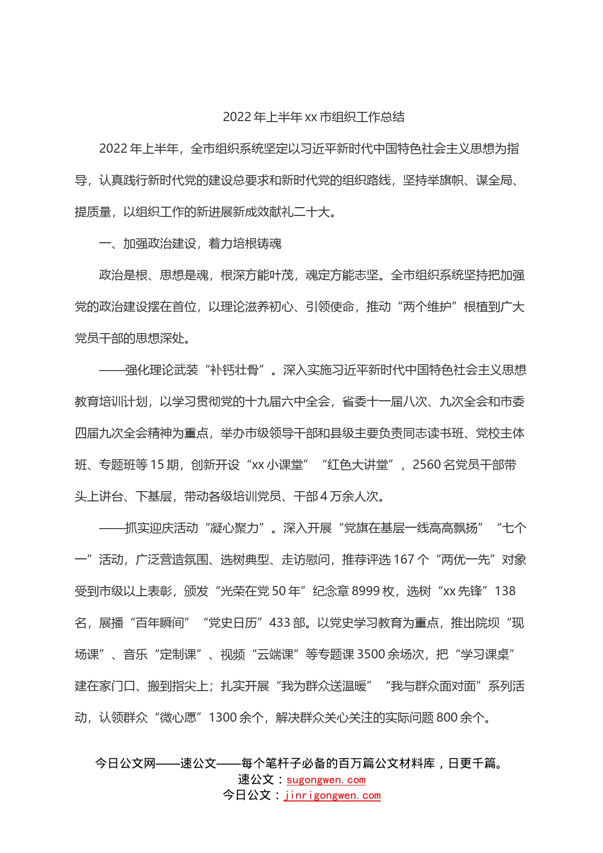 2022年上半年市组织工作总结_第1页