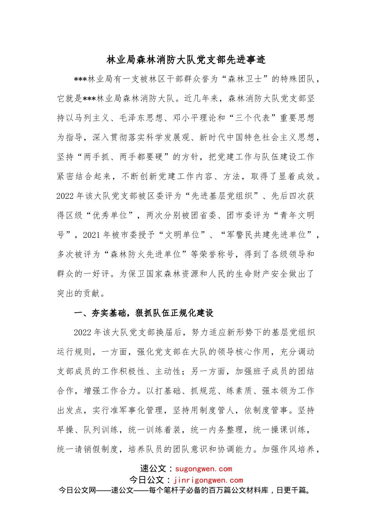 林业局森林消防大队党支部先进事迹_第1页