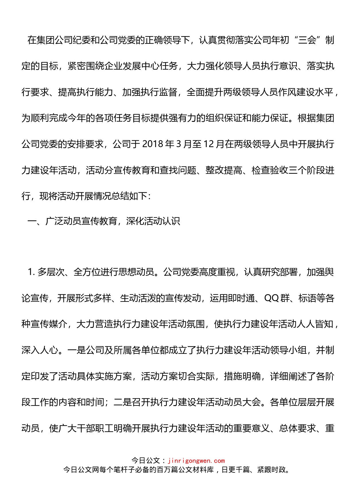 某国企公司执行力建设年活动总结_第1页