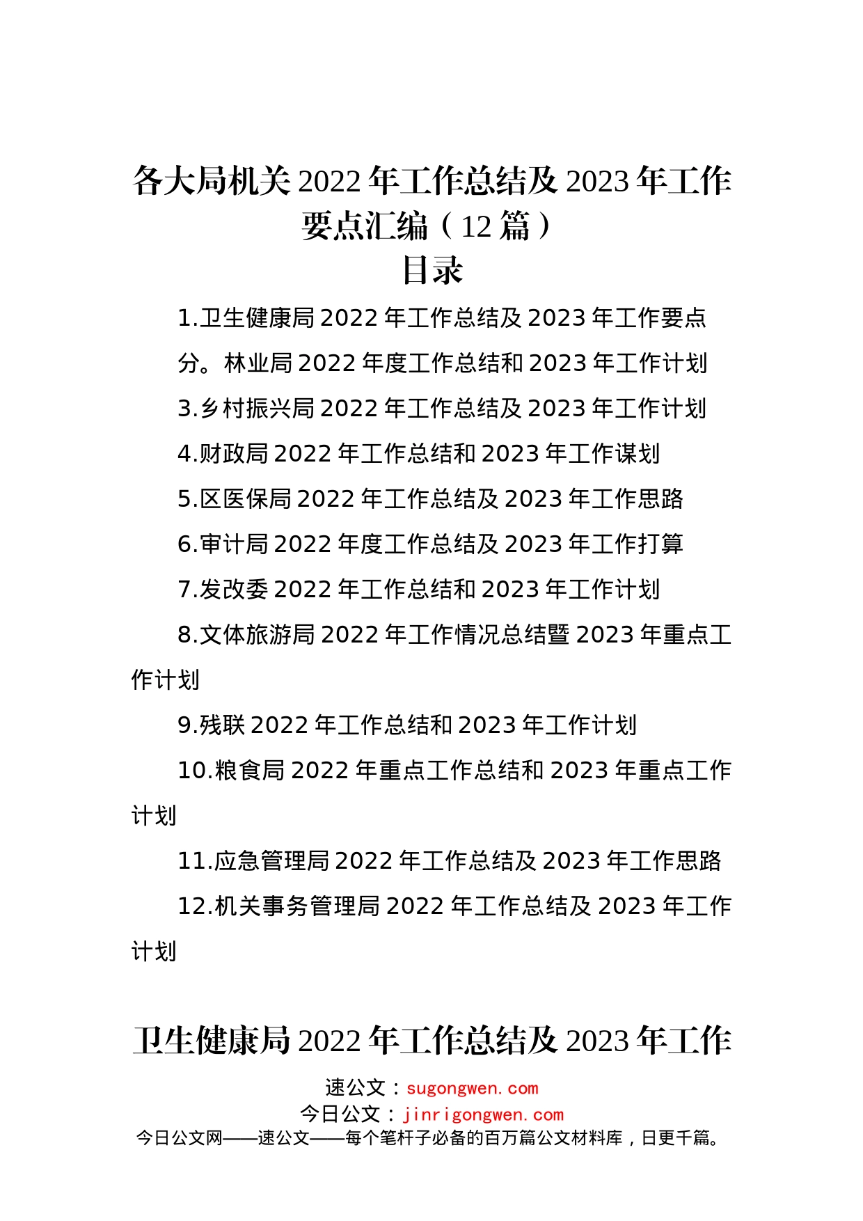 各大局机关2022年工作总结及2023年工作要点汇编（12篇）_第1页