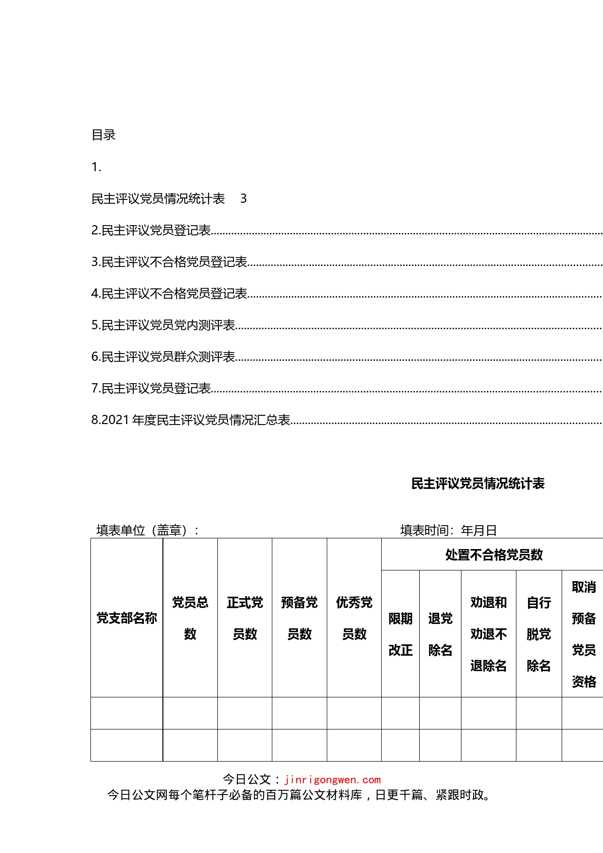 民主评议党员登记表、汇总表等汇编_第2页