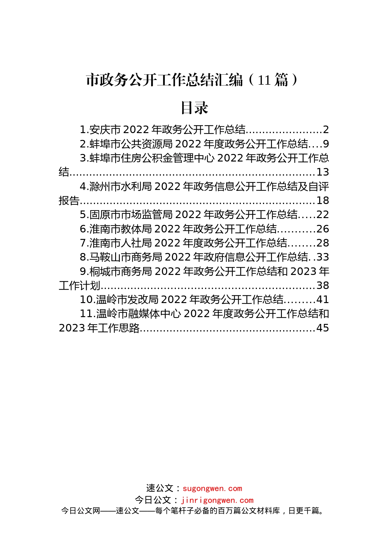 2022年市政务公开工作总结汇编（11篇）_第1页