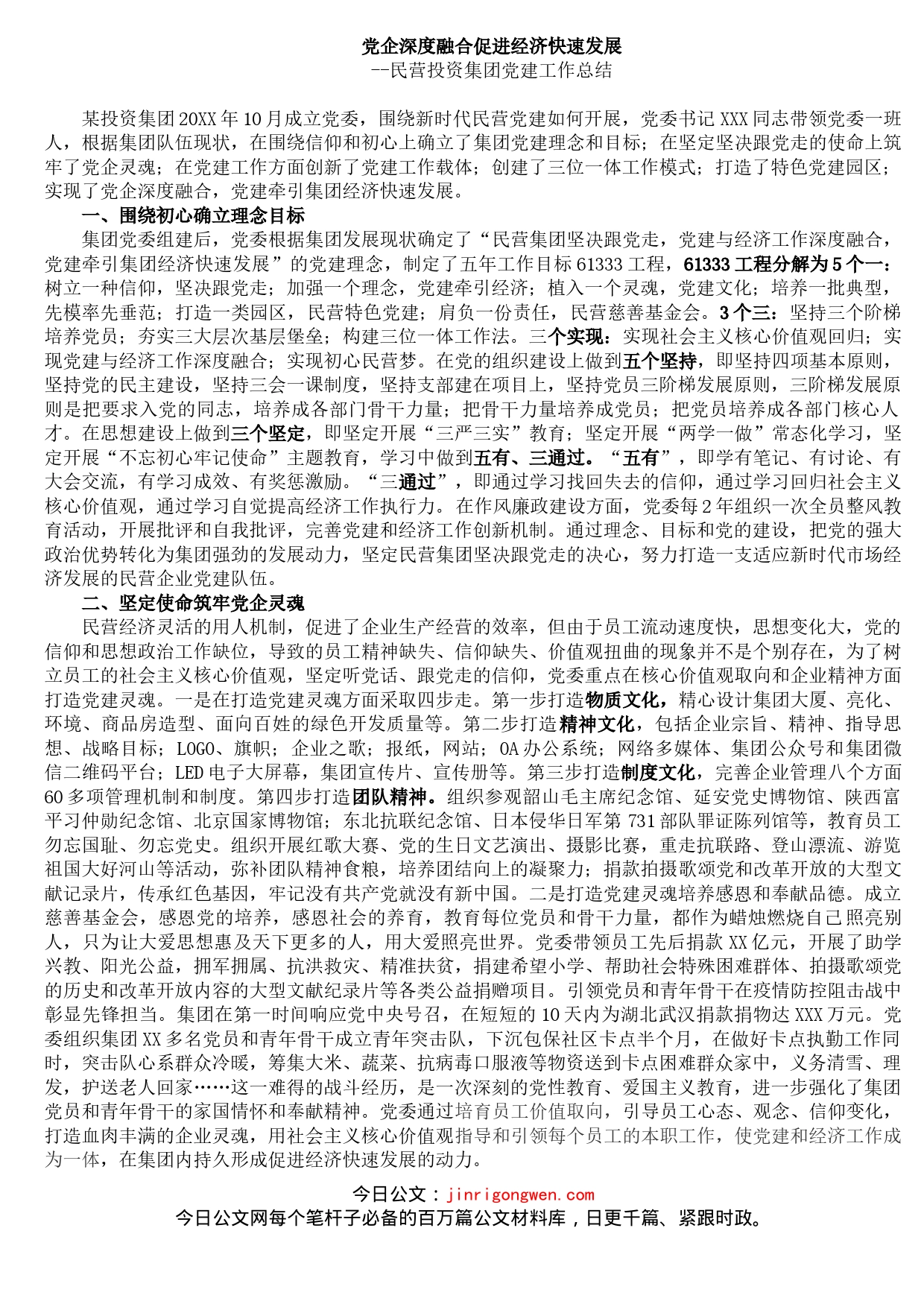 民营投资集团党建工作总结_第1页