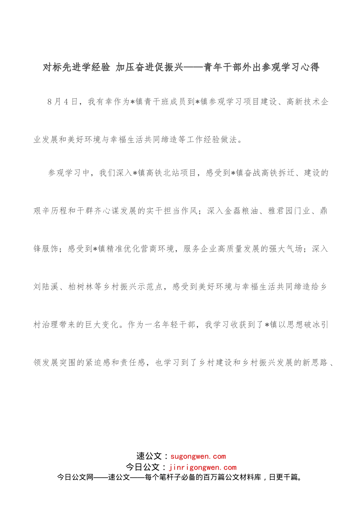 对标先进学经验加压奋进促振兴青年干部外出参观学习心得_第1页