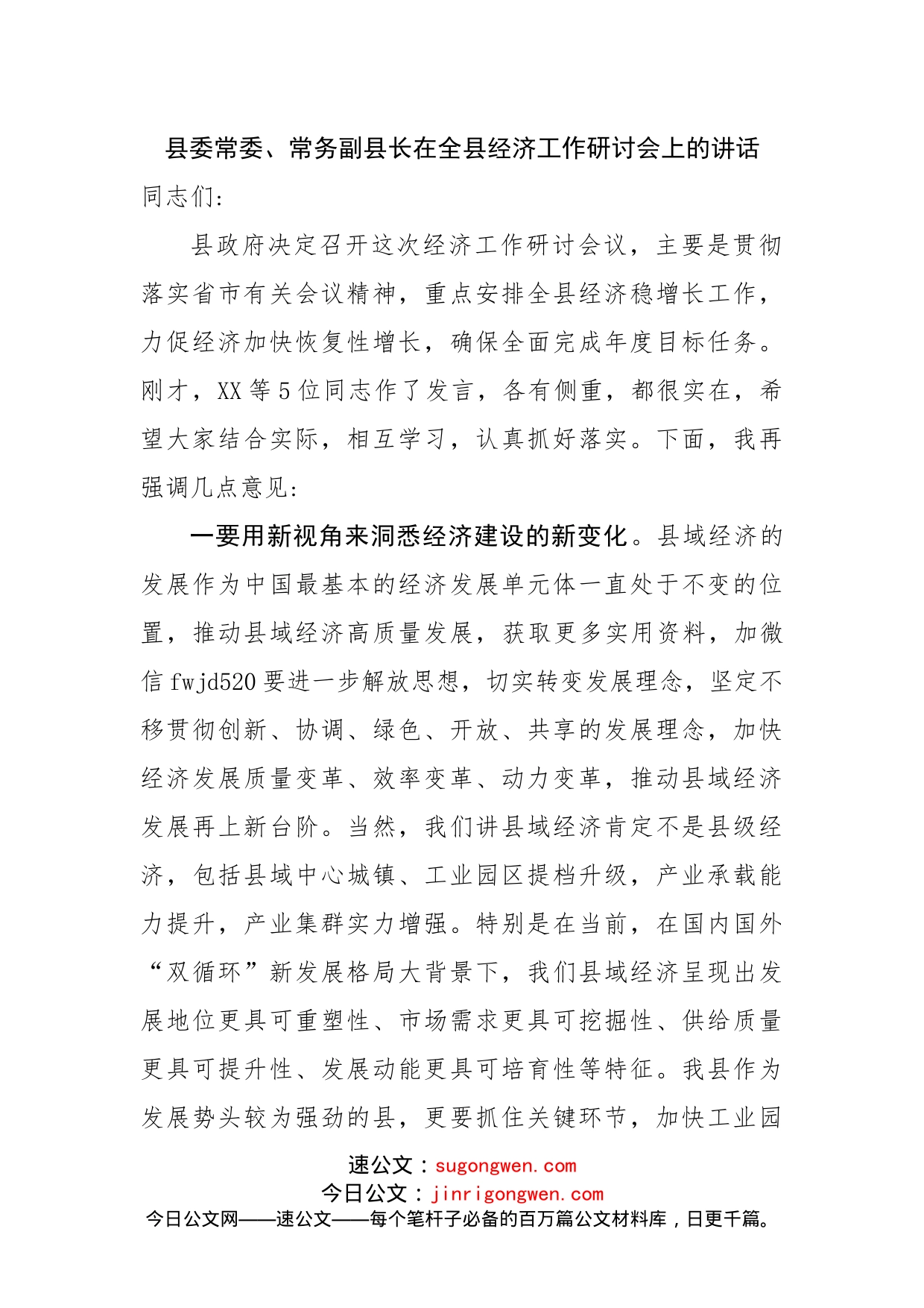 常务副县长在全县经济工作研讨会上的讲话_第1页