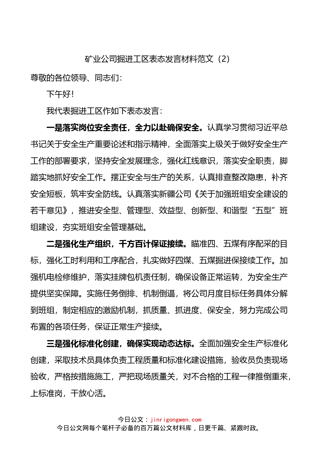 矿业公司工作表态发言材料4篇_第2页