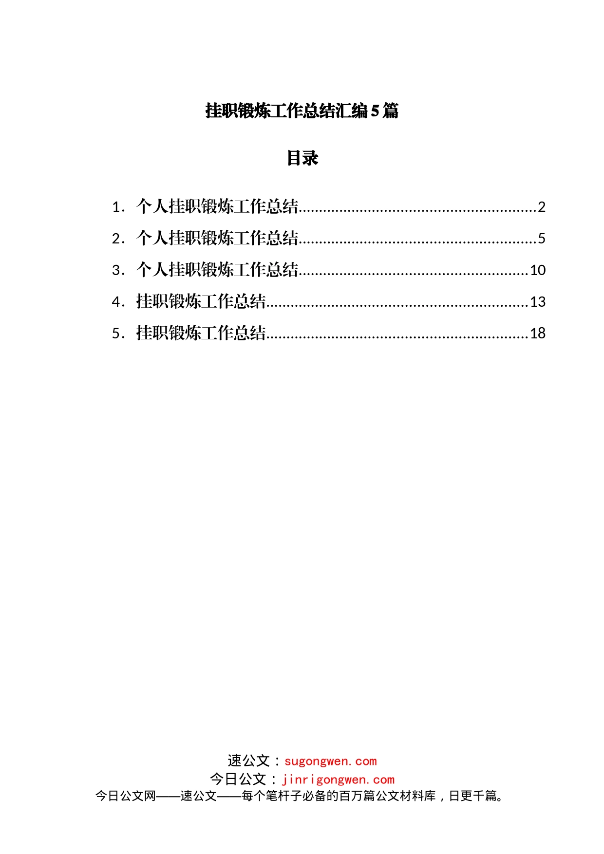 挂职锻炼工作总结汇编5篇_第1页