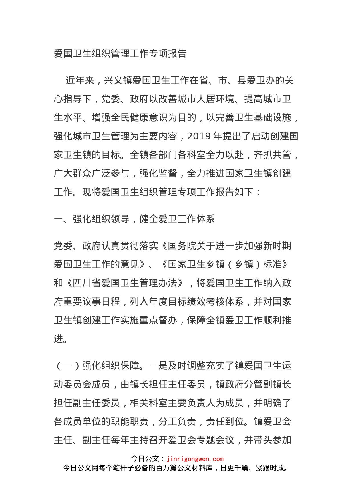 爱国卫生组织管理工作专项报告_第1页