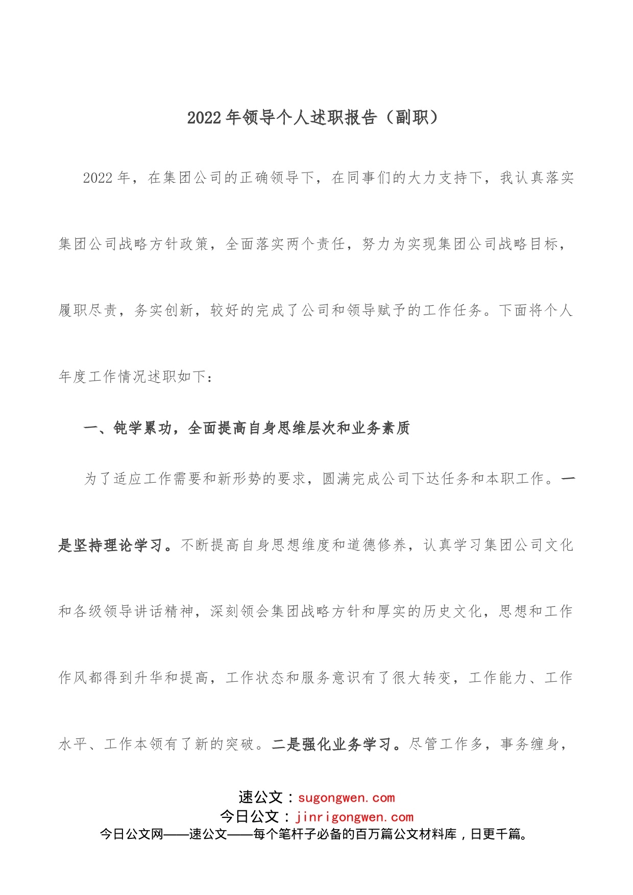 2022年领导个人述职报告（副职）_第1页