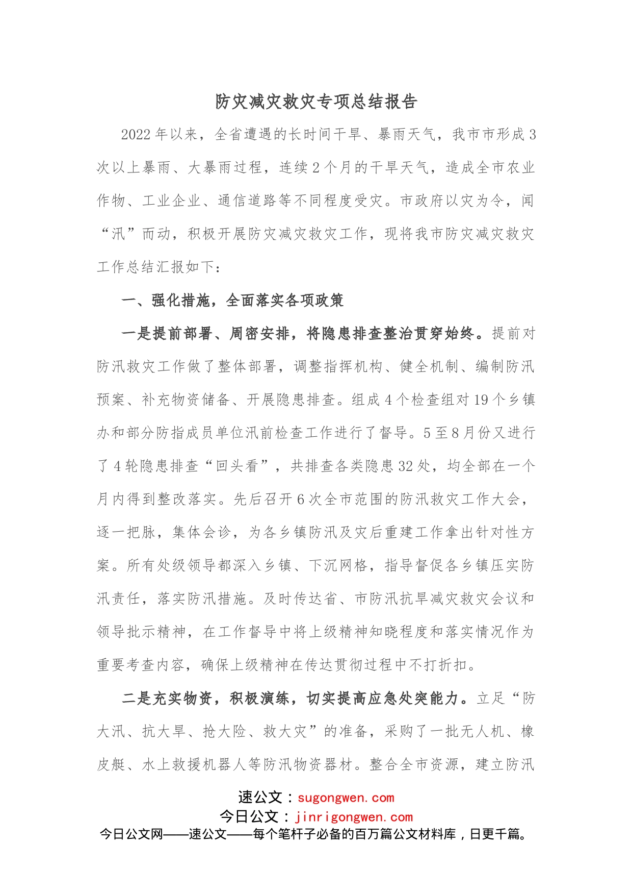 防灾减灾救灾专项总结报告_第1页