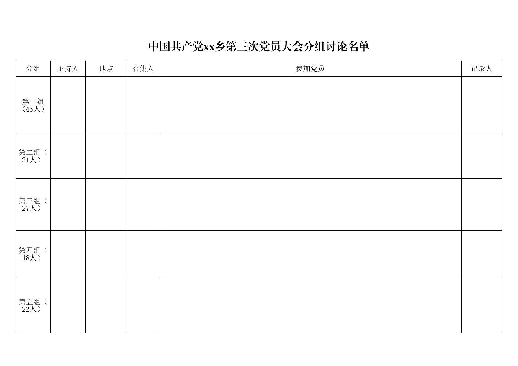 9_中国共产党xx乡第三次党员大会分组讨论名单_第1页