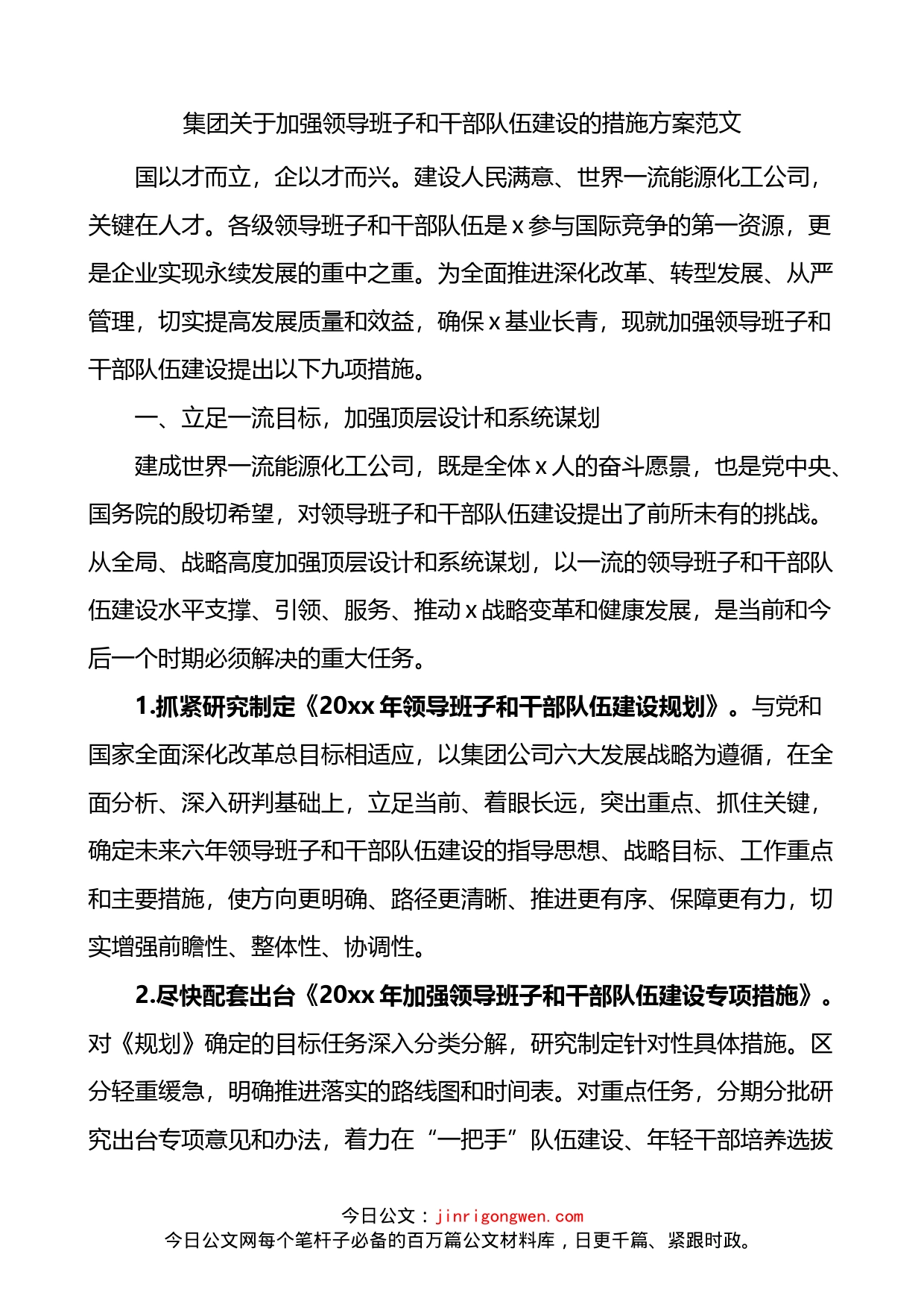 集团关于加强领导班子和干部队伍建设的措施方案_第1页