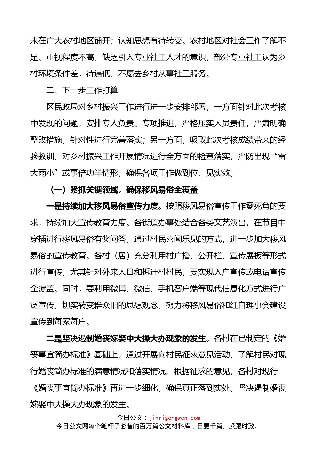 区民政局乡村振兴工作汇报范文存在问题原因打算工作总结报告_第2页