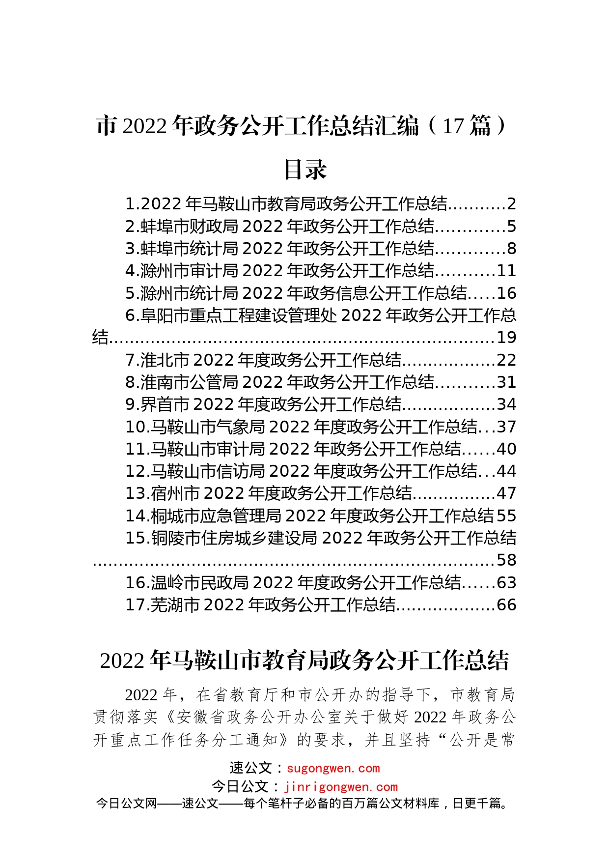 市2022年政务公开工作总结汇编（17篇）_第1页