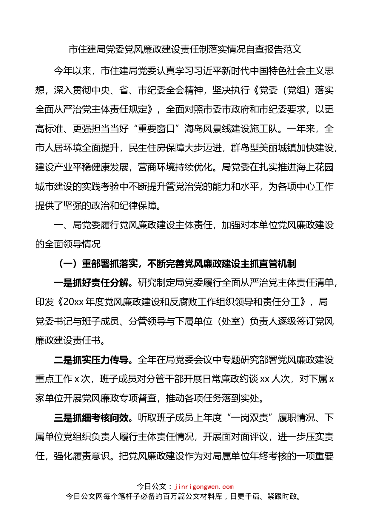 市住建局党委党风廉政建设责任制落实情况自查报告_第1页