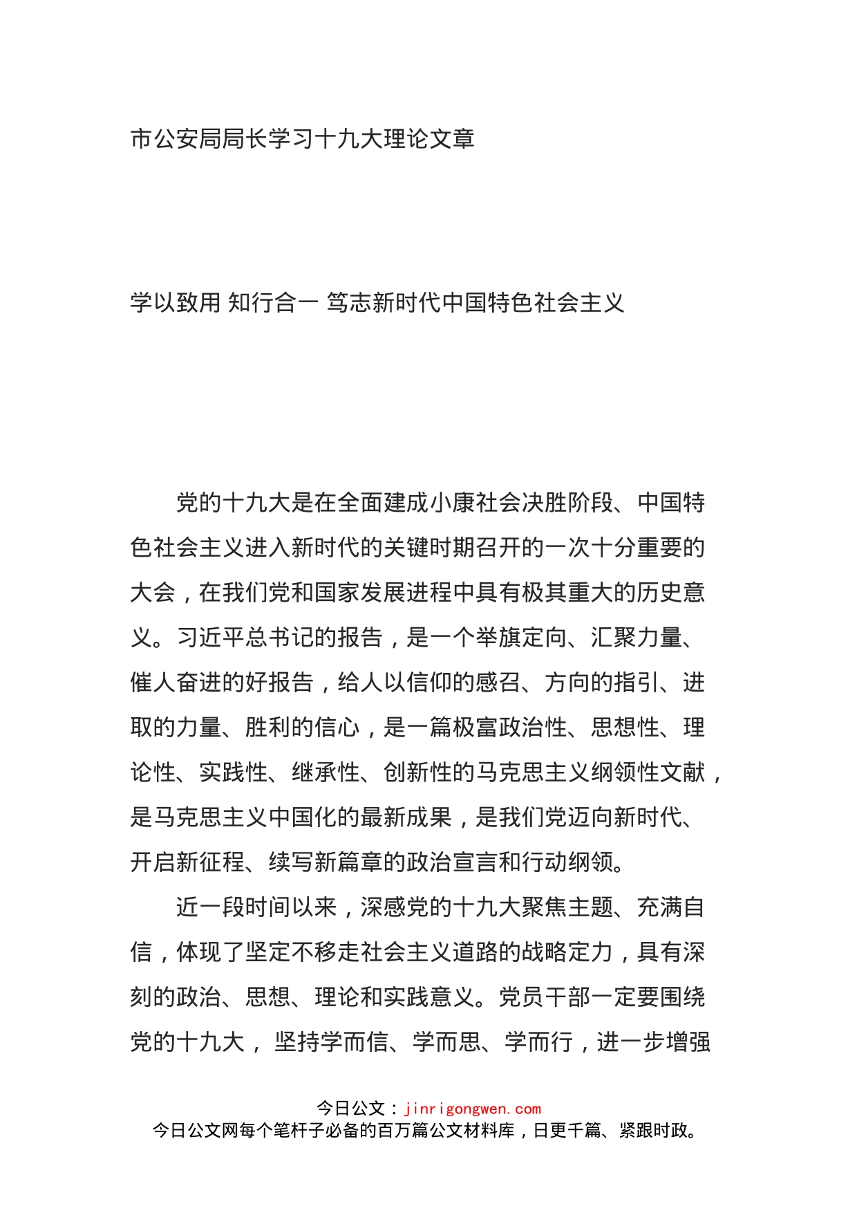 市公安局局长学习十九大理论文章_第1页