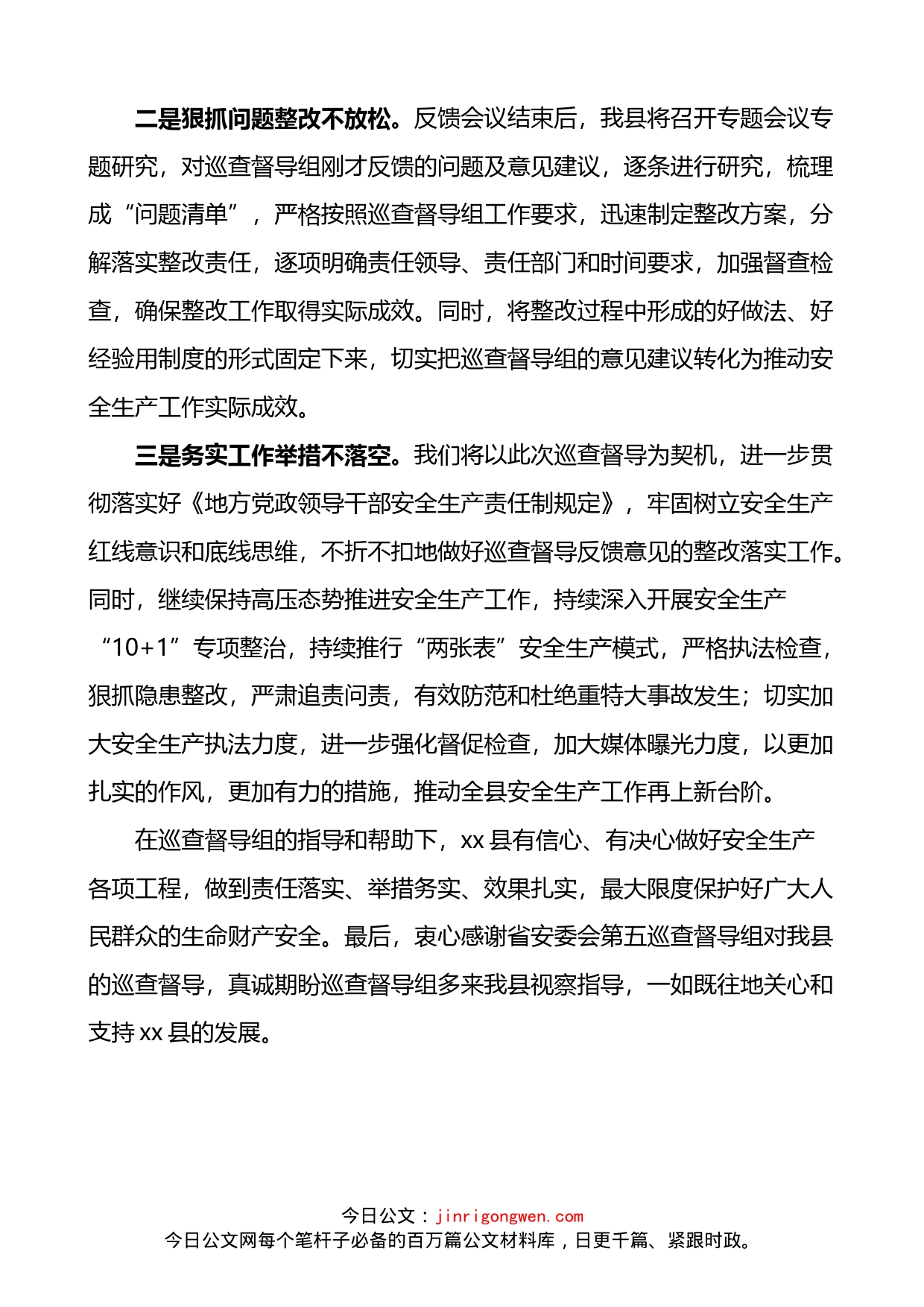 在市安全生产巡查督导反馈会上的表态发言材料_第2页