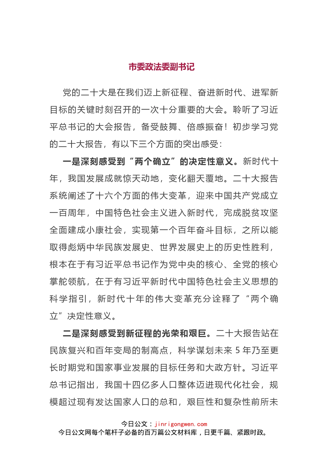 市委政法委学习党的二十大精神心得体会摘编3篇_第1页