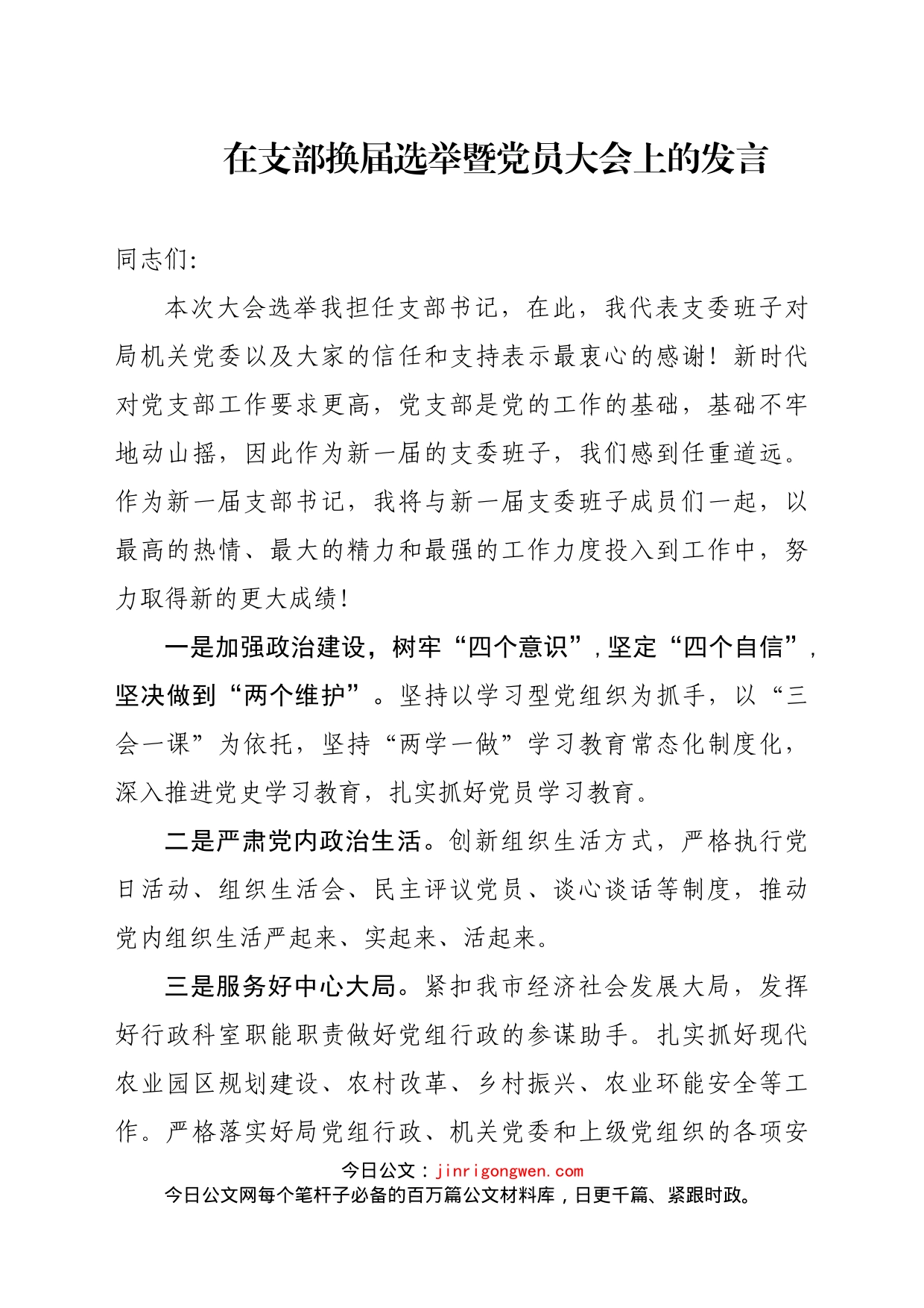 在支部换届选举暨党员大会上的发言_第1页