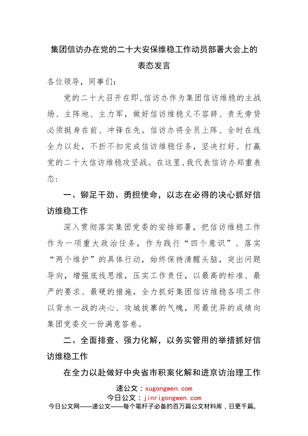 在二十大安保维稳工作动员部署大会上的表态发言_第1页