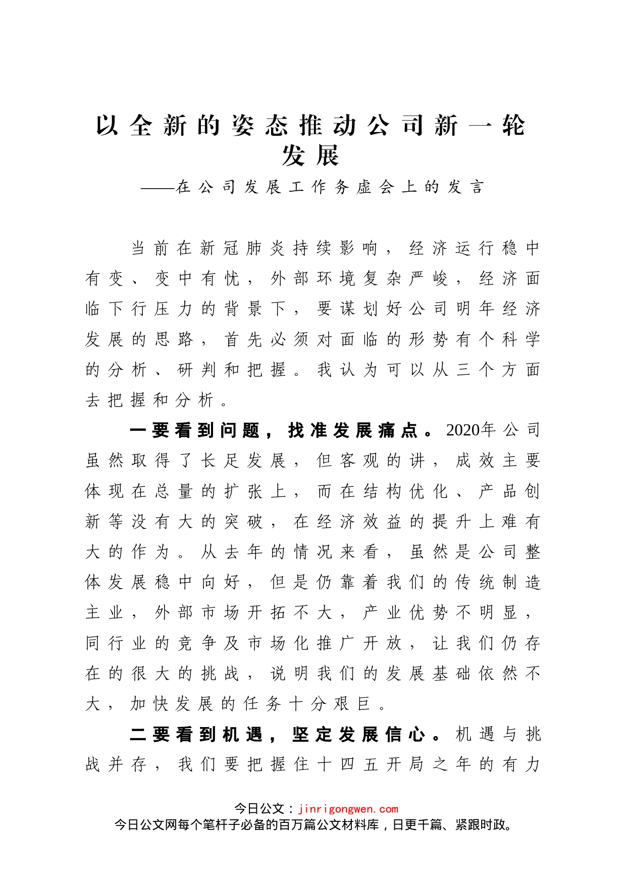 在公司发展工作务虚会上的发言_第1页