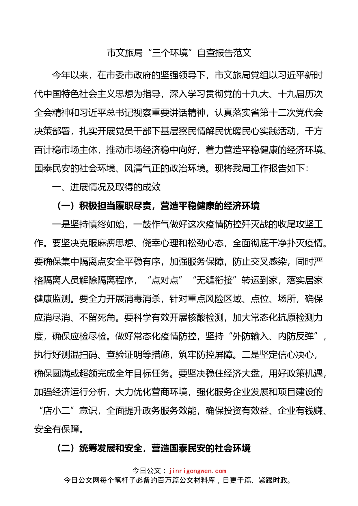 市文旅局三个环境自查报告_第1页