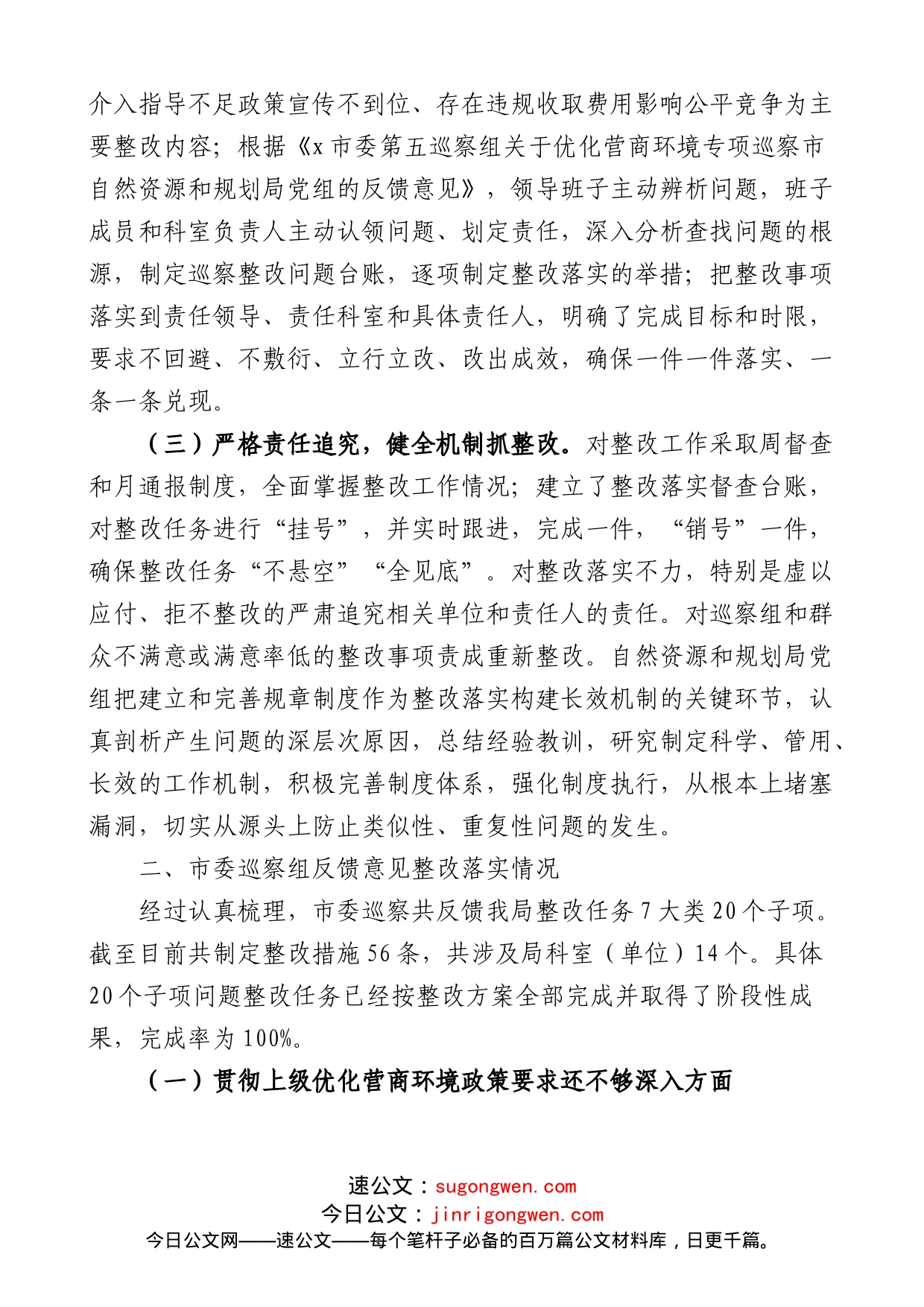 市自然资源和规划局优化营商环境专项巡察整改情况报告范文_第2页