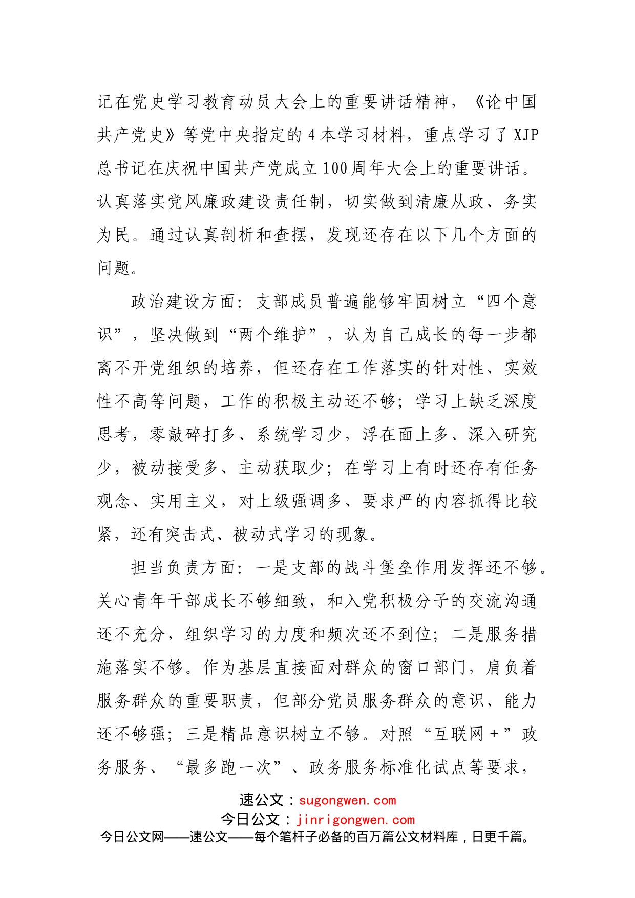 支部党史学习教育专题组织生活会情况的报告_第2页