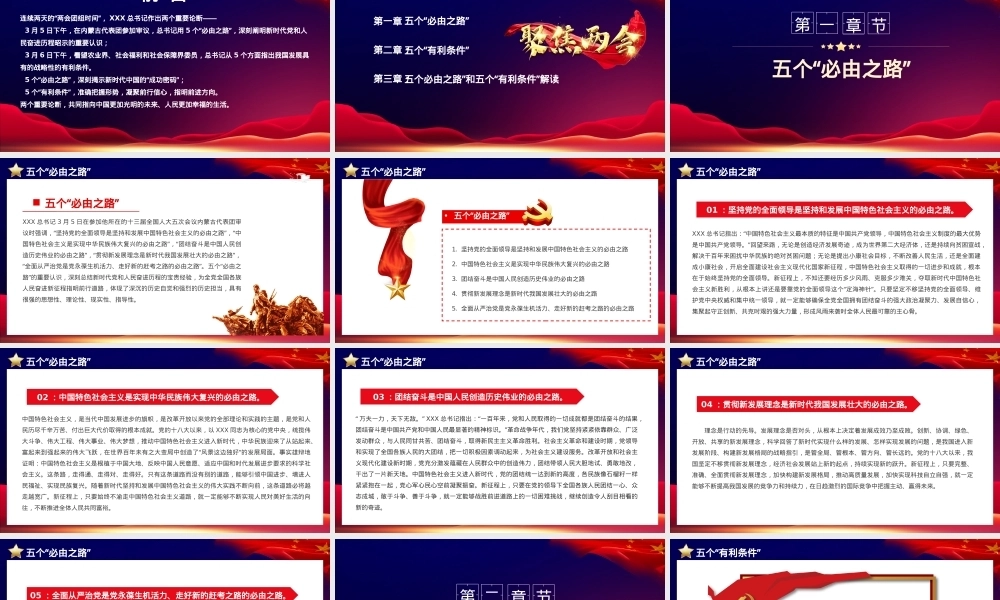 五个必由之路和五个有利条件：深入学习贯彻总书记两个重要论断党课讲稿PPT课件模板