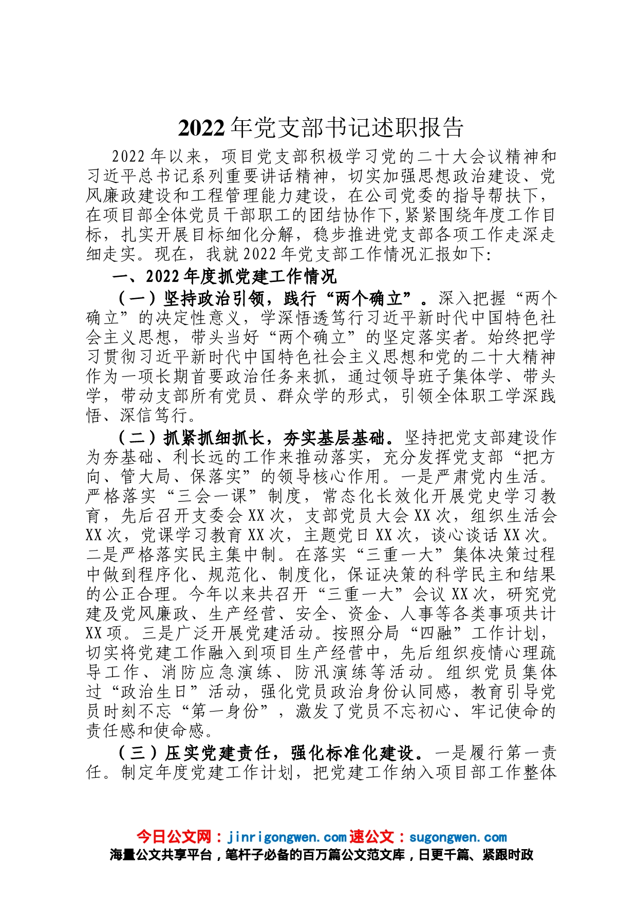 2022年党支部书记述职报告_第1页