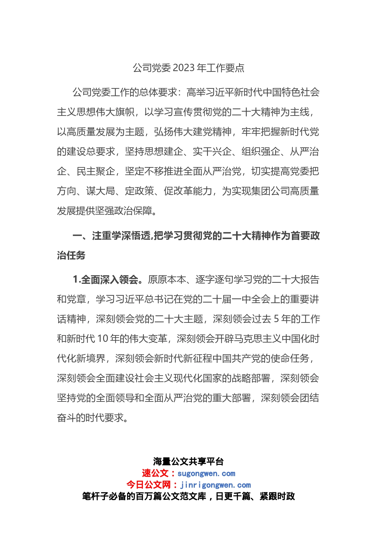 公司党委2023年工作要点_第1页