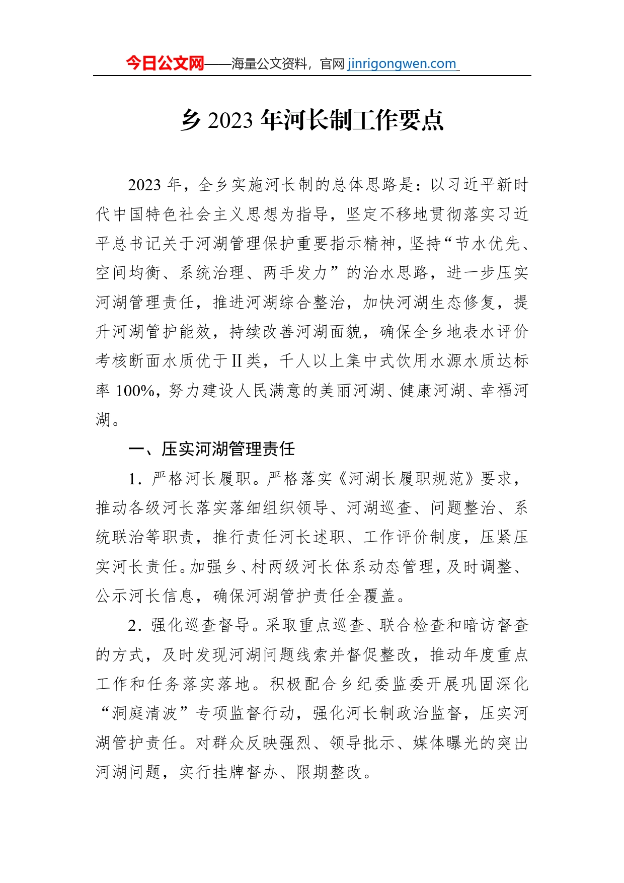 乡2023年河长制工作要点_第1页
