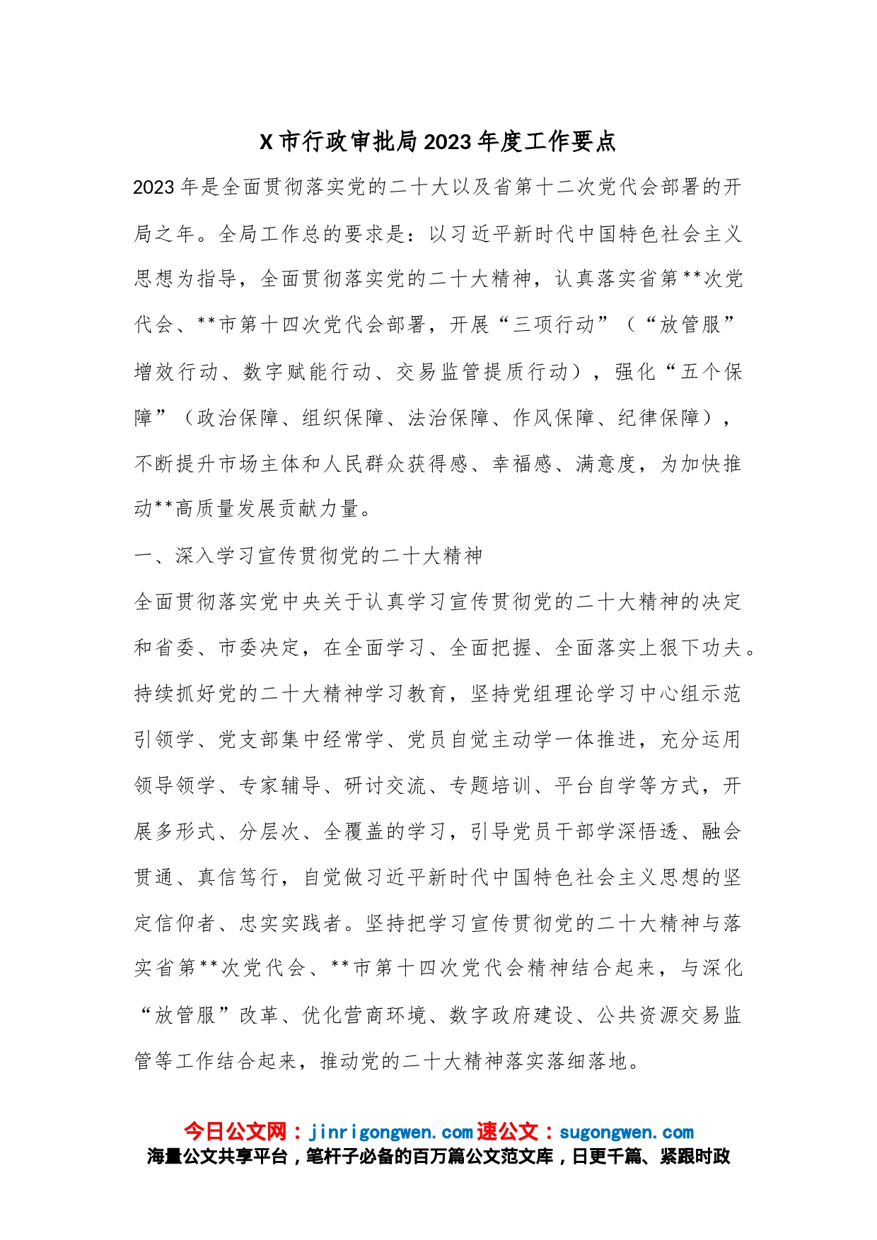 X市行政审批局2023年度工作要点_第1页
