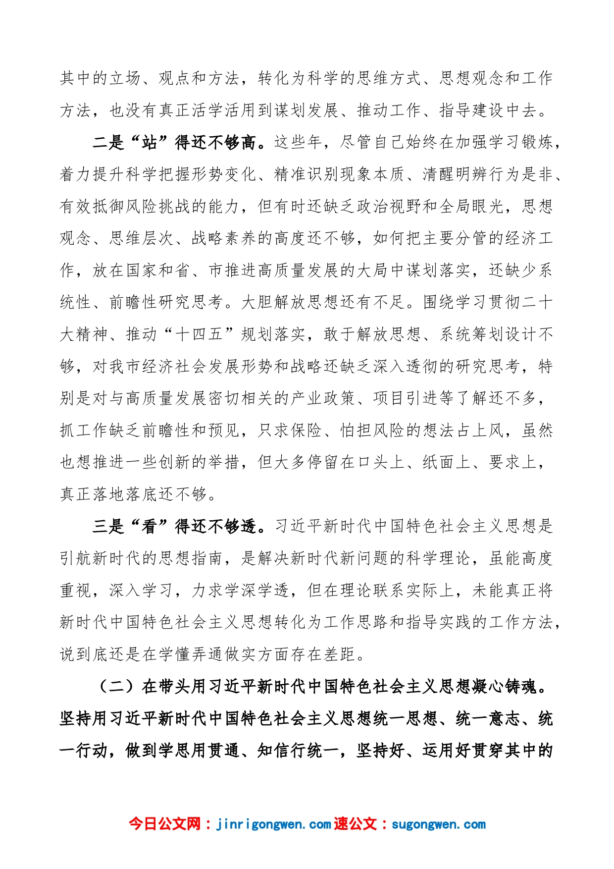 【个人对照检查】领导2023年民主生活会“六个带头”个人对照检查材料（2022年度六个方面，两个确立、思想凝心铸魂、全面领导、改革发展稳定、斗争精神、从严治党责任等方面，检视剖析材料，发言提纲）_第2页