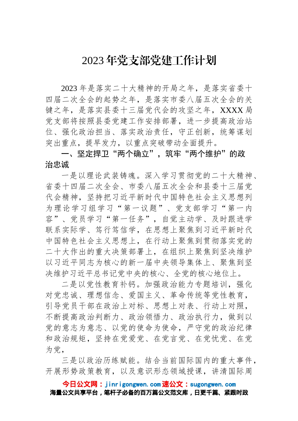 2023年党支部党建工作计划_第1页