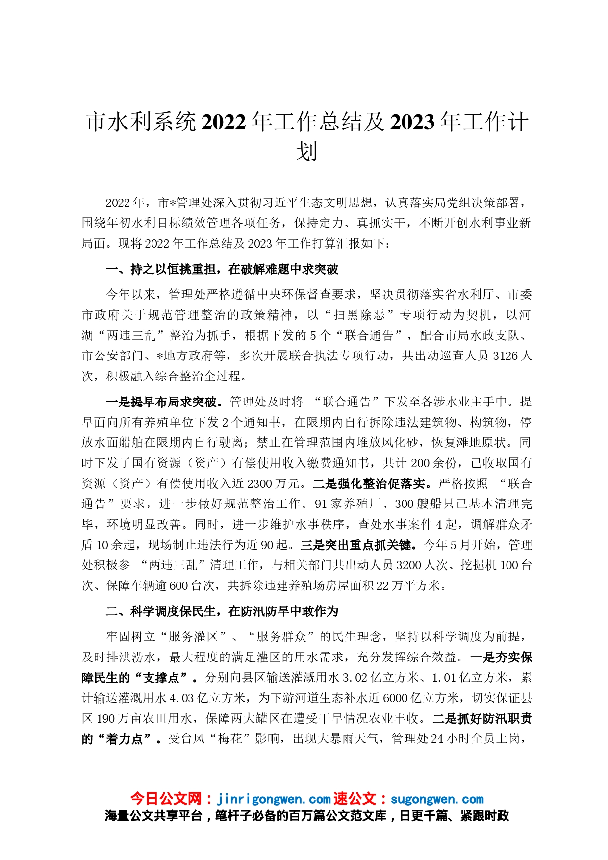 市水利系统2022年工作总结及2023年工作计划_第1页