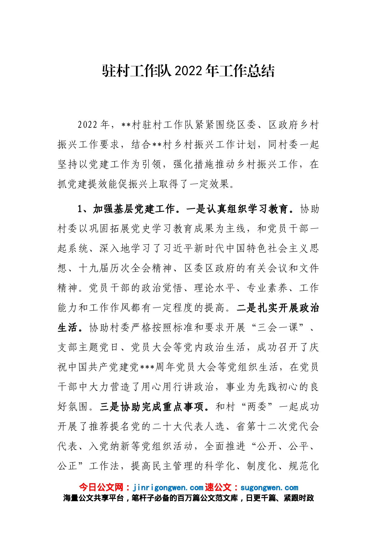 驻村工作队2022年工作总结_第1页