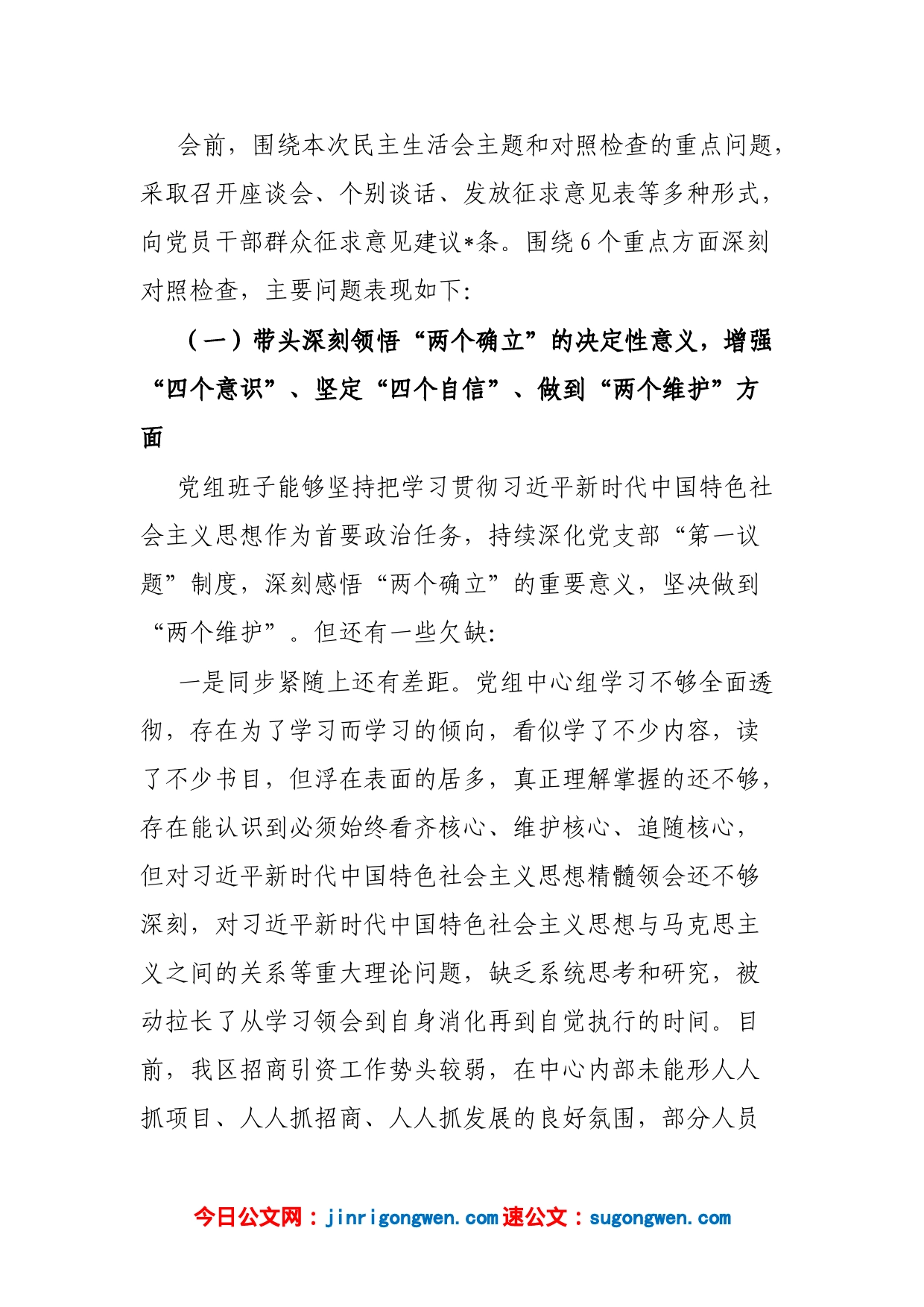 区投资促进中心党组在2022年度民主生活会上的对照检查材料_第2页