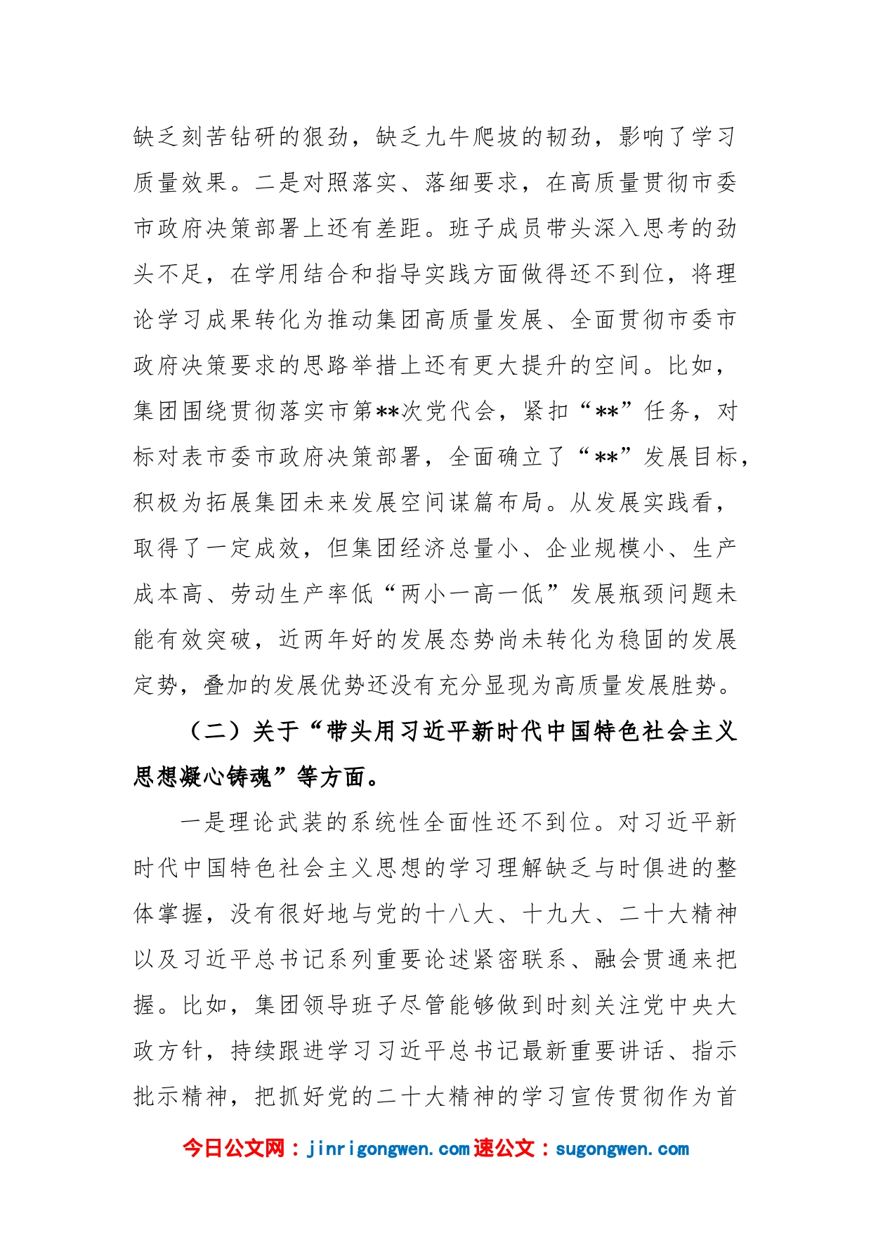 集团公司领导班子2022年度民主生活会对照检查材料_第2页