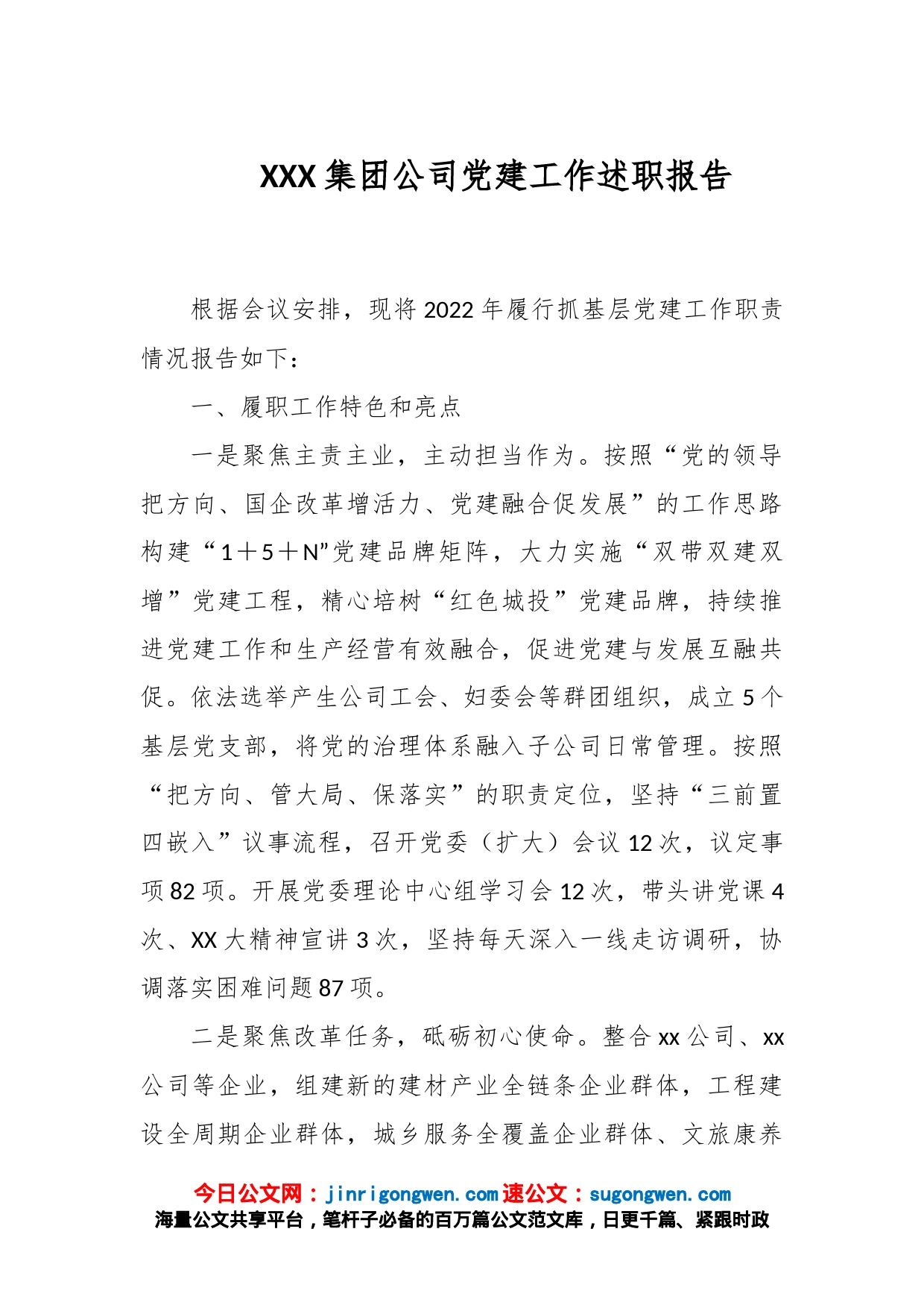 XXX集团公司党建工作述职报告_第1页