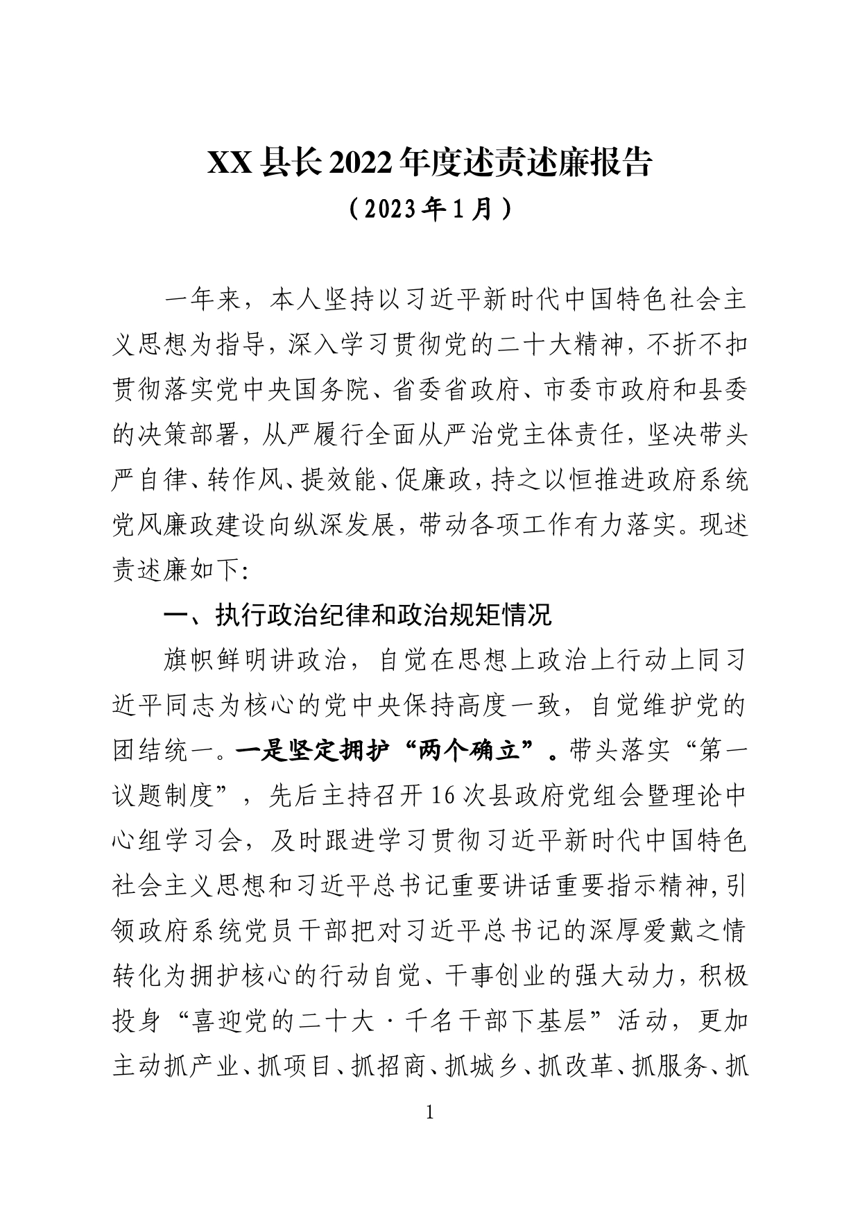 XX县长2022年度述责述廉报告_第1页
