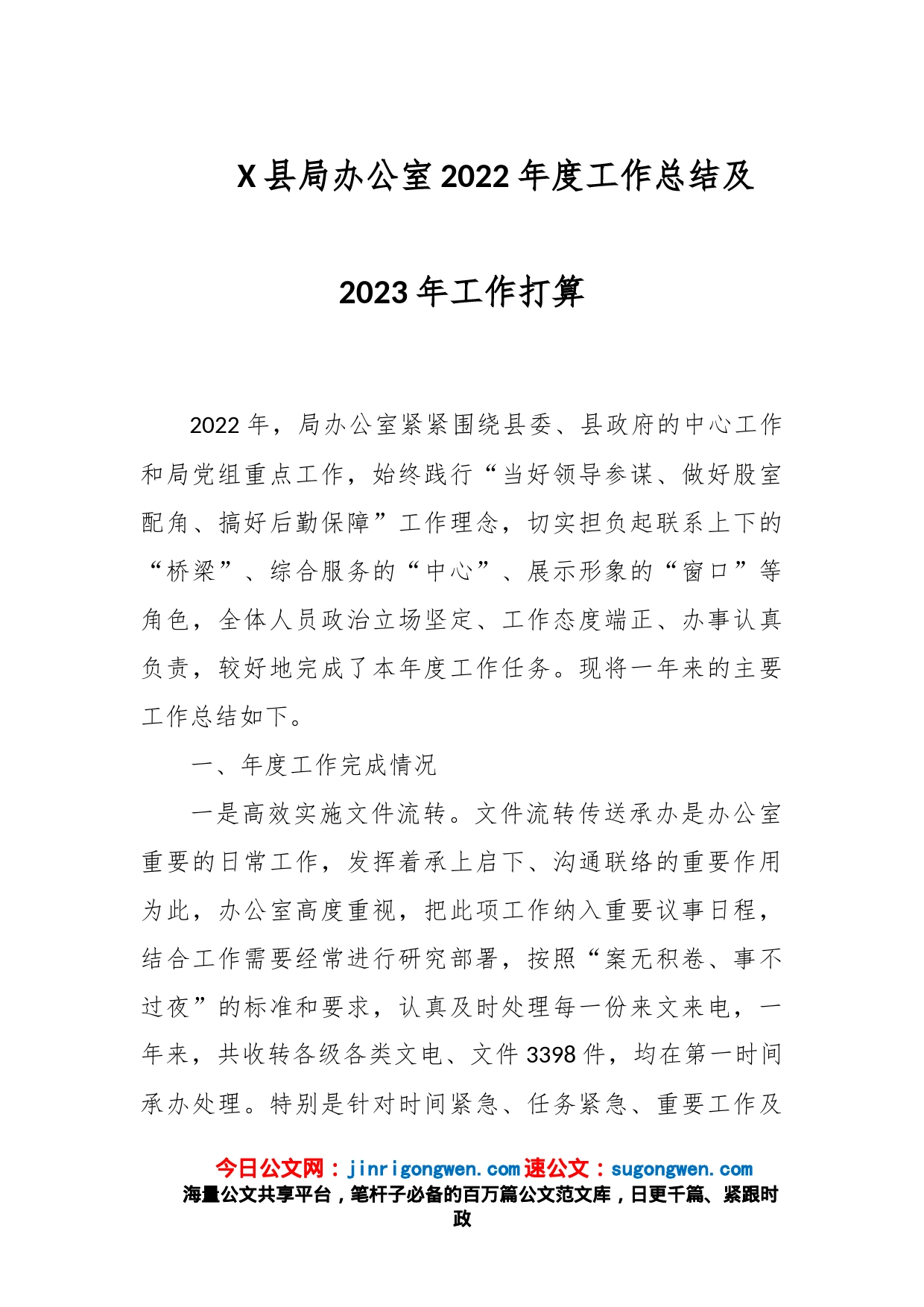 X县局办公室2022年度工作总结及2023年工作打算_第1页