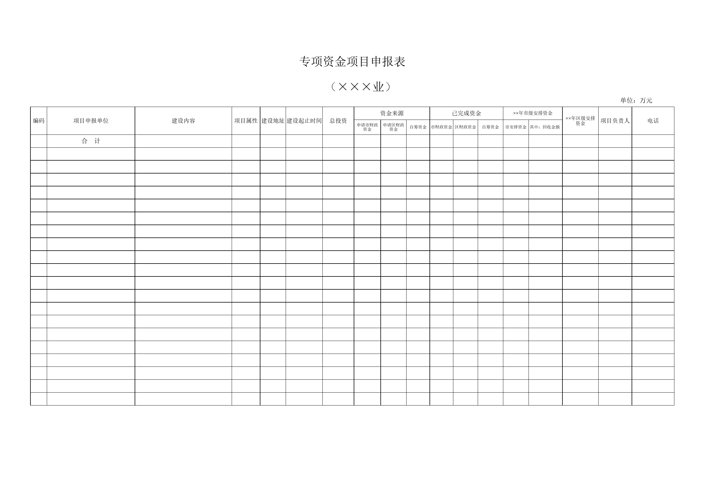 专项资金项目申报表Excel表格模板_第1页