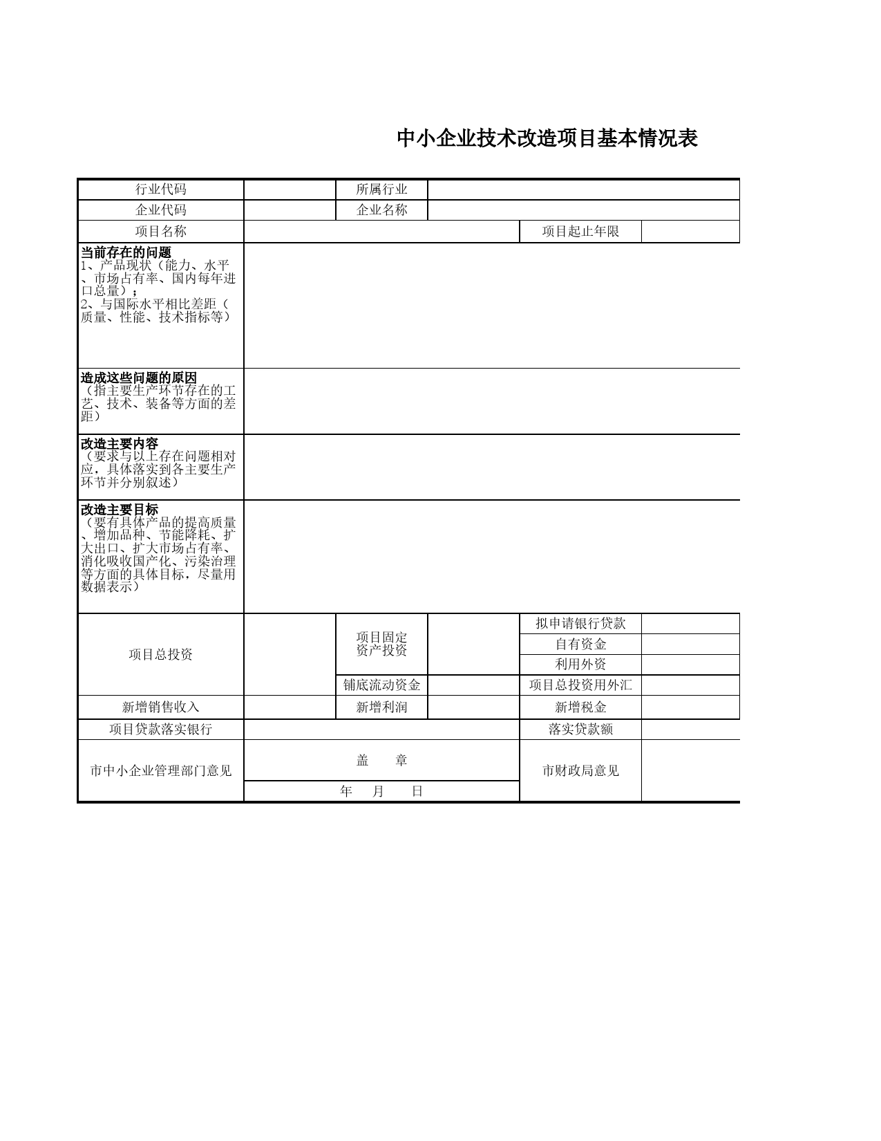 中小企业技术改造项目基本情况表Excel表格模板_第1页