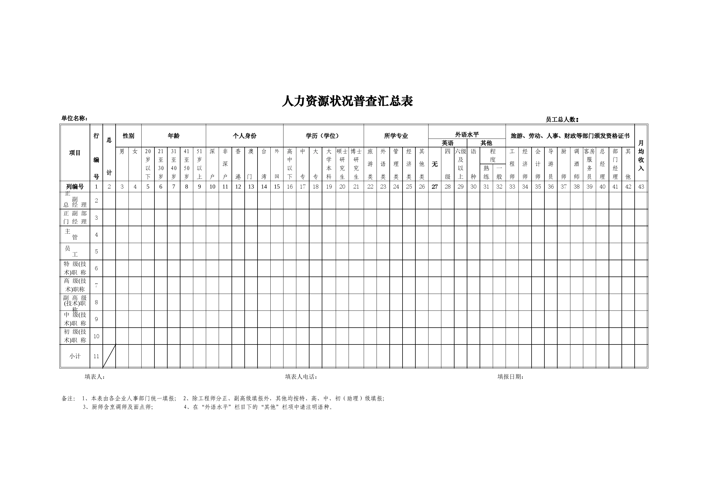 人力资源状况普查汇总表Excel表格模板_第1页