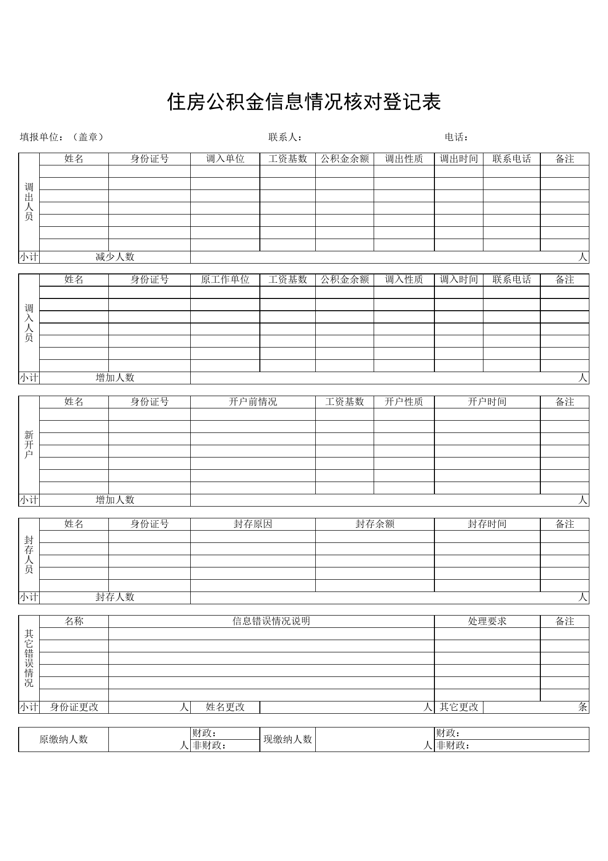 住房公积金信息情况核对登记表Excel表格模板_第1页